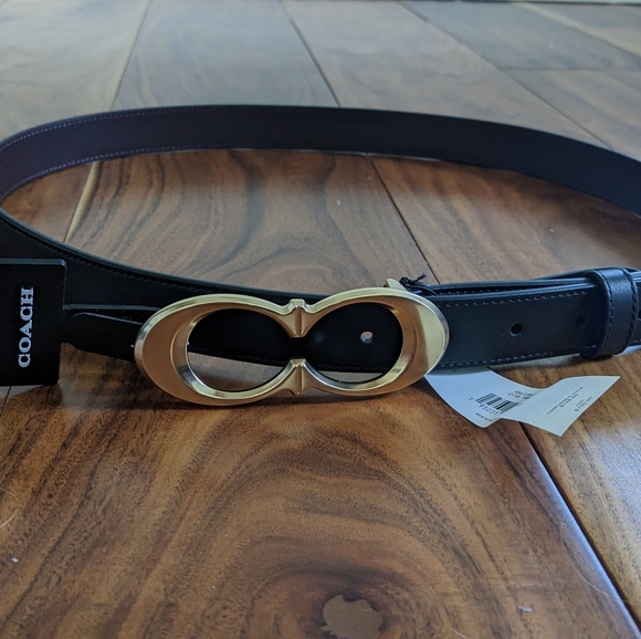 Coach Signature Double C 25 mm Refined Calf Leather Belt Size Large New in Box ❤ - Picture 2 of 5